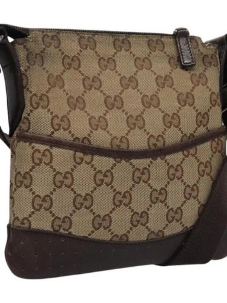 Gucci Gg Canvas Shoulder Bag Beige Brown Gold